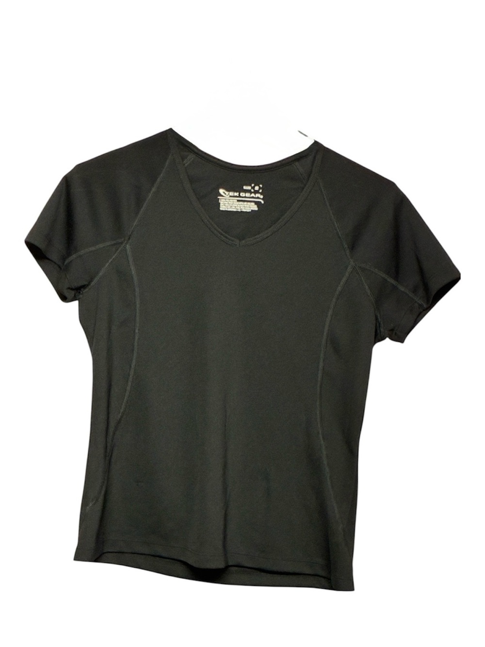 Tek Gear Black V-Neck Athletic Tee Moisture Wicking Workout Top